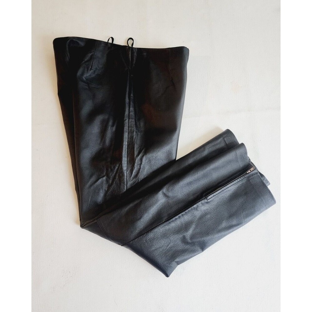 Vintage Carabella Womens Y2K Pants With Hem Zipper 8 Black 100% Leather